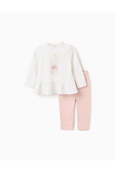 Ziddy Pyjama Long Sleeve Top + Trousers for Baby Girls 'Princess', White/Pink