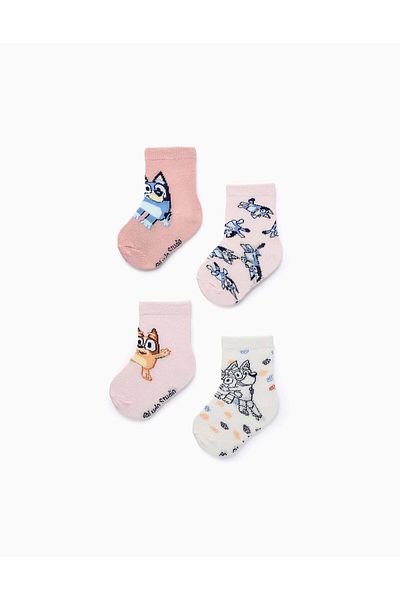 Ziddy Pack of 4 Pairs of Socks for Baby Girls 'Bluey & Bingo', Pink