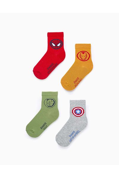 Ziddy Pack of 4 Pairs of High Socks for Boys 'Avengers', Multicolour