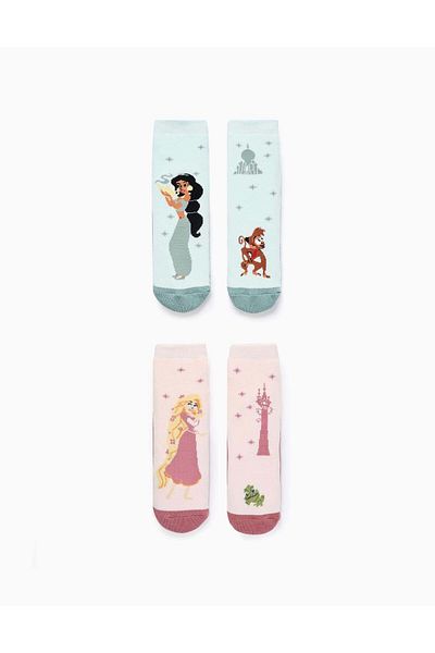 Ziddy Pack of 2 Non-Slip Socks for Girls 'Jamin/Rapunzel', Pink/Blue
