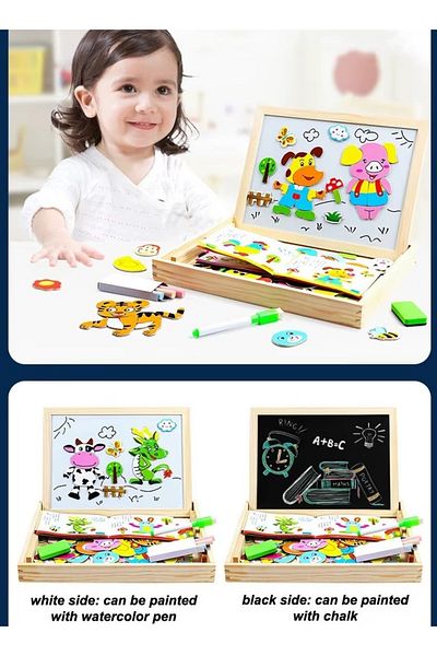 Primo Plus Animal Magnetic Wooden Puzzle Drawing Box Educational Toy for Children cm