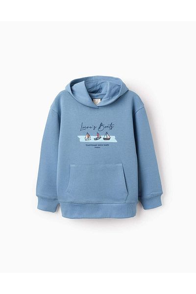 Ziddy Cotton Hooded Sweatshirt for Boys 'Loire Boats', Blue