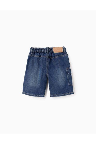 Ziddy Denim Cotton Shorts with Cargo Pocket for Boys, Dark Blue