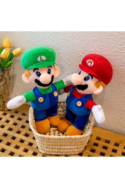 e-life shop İthal Kumaş Efsane Süper Mario Kardeşler Mario Luigi Peluş Oyuncak Uyku Oyun Arkadaşı 2’li Set 27 cm