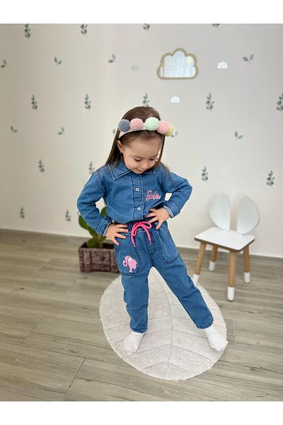 Kids Girl's Embroidered Denim Shirt Pants Set