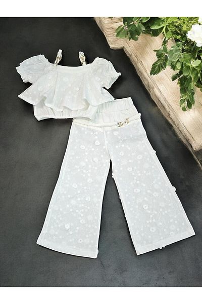 SeaBubbles Linen Girl's Suit with Flared Trousers