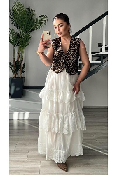 Oslove Premium Leopard Pattern Buttoned Vest