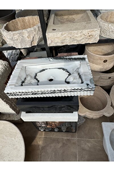 Polen Stone Panda Mermer Tezgah Üstü Lavabo – 70x40 cm Doğal Taş Özel Tasarım