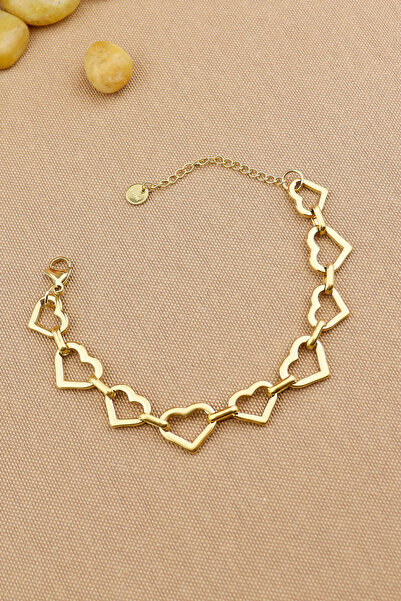 Keyifli Hayaller Çelik Bileklik Halka Kalpli Zincir 316L Çelik Kararmaz Trend Çelik Bileklik 19+5 cm