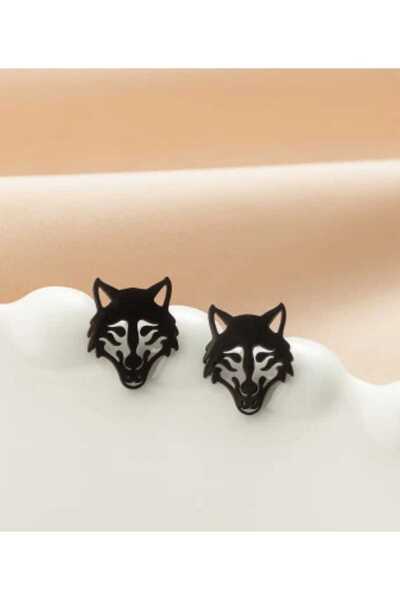 sarıyer silver Kurt Başı Model Siyah Renkli Çelik Çivi Vidalı Küpe Takı Akses...