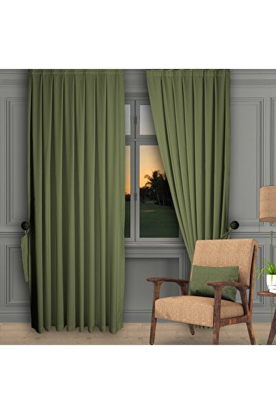 DECO Su Yeşili Ada Fon Perde Pilesiz Extraforlu Düz Dikim Büzgü Pile