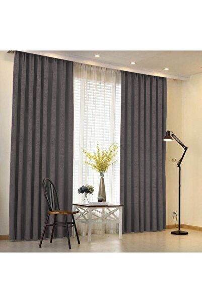 DECO Anthracite Island Background Curtain Pleatless Extra-forced Flat Plantin...