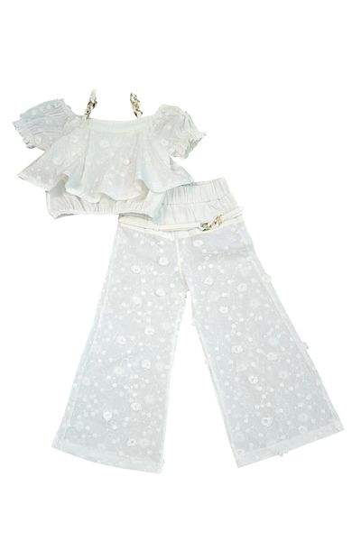 SeaBubbles Linen Girl's Suit with Flared Trousers