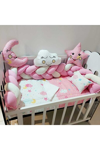 JULYA KİDS 3Lü Örgülü Kenar Koruma Süslü Yastık 7 Parça 60*120 Cm Bebek Beşik...