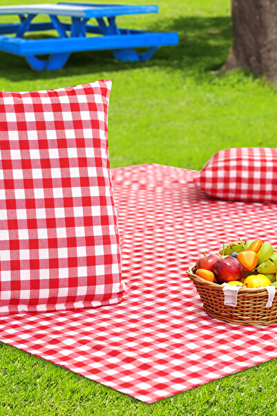 AfgTech Piknik Seti 170x170cm Piti Kareli Piknik Örtüsü, 40x40cm 2 Adet Minde...