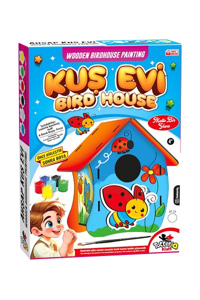 TOTTERİQ Wooden Bird House Painting Activity Set (6 Colors Paint -Brush)