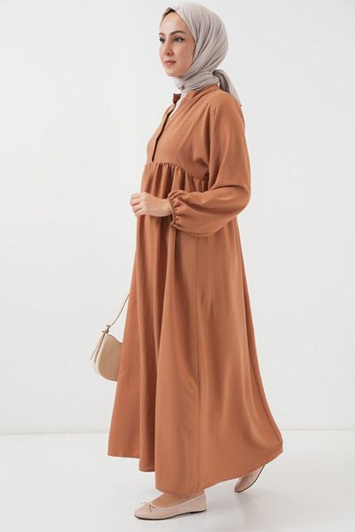 modaserdem Long Hijab Dress 2525 - Tan