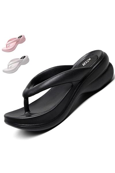 BEXOW Women's High Heel Flip Flops Slippers Waterproof Platform Comfortable EVA Lightweight Stylish