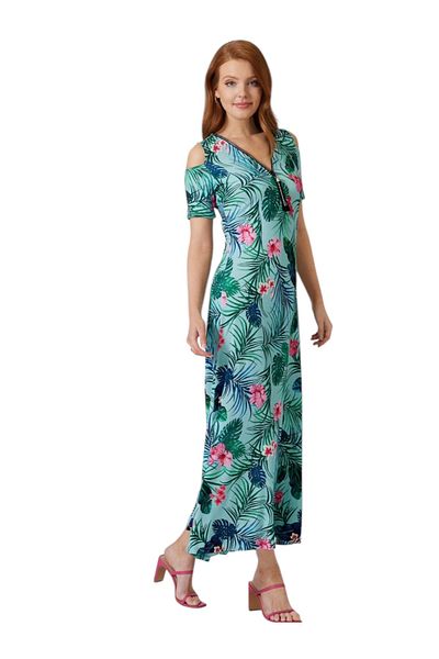MAMAYAGA Rochie de damă, cu rever, cu fermoar, sport, elegantă, lungime maxi, viscoză, negru, verde, curbat