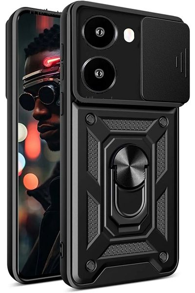 m.tk moveteck حافظة لهاتف Xiaomi Poco X7 Pro مع غطاء حماية للكاميرا وحلقة قابلة للتدوير وغطاء انزلاقي للدبابات العسكرية
