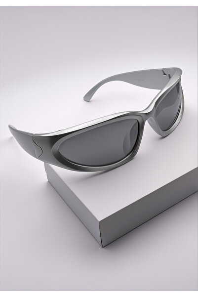 BAPPİR Y2K نظارة شمسية سوداء للجنسين - فضية معكوسة