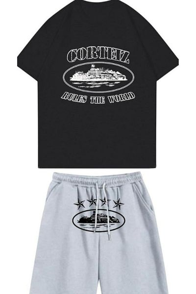Elvino Corteiz Text Printed Oversize Unisex Shorts-Tshirt Set