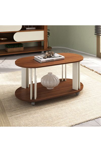 ARTLY Modern oval center coffee table for living rooms, brown color, 91*44*45
