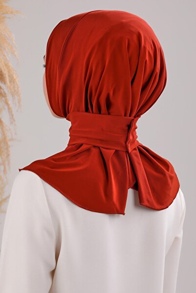 Melodi Scarf Kadın Tesettür Pratik Çıtçıtlı Sandy Fular Hazır Spor Şal Kiremit