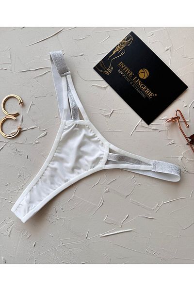 İntive Lingerie Passione Bright Stripe Λεπτομερές λευκό εύκαμπτο στρινγκ με κανονική μέση
