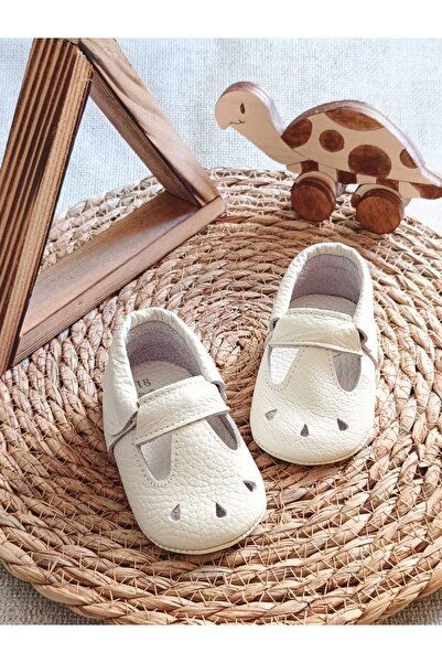 MİNİBİRİ Cosy Model Krem Renk Hakiki Deri Bebek Makosen Patik İlk Adım Ayakka...