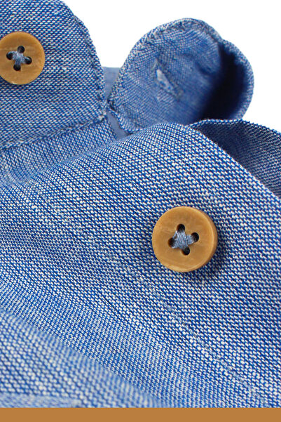 Varetta Erkek İspanyol Mavi Uzun Kollu Keten Efektli Cepli Pamuklu Gömlek