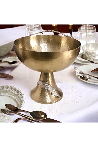 Porio Gold-silver Yapraklı Dövmeli Ayaklı Kase