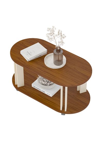 ARTLY Modern oval center coffee table for living rooms, brown color, 91*44*45