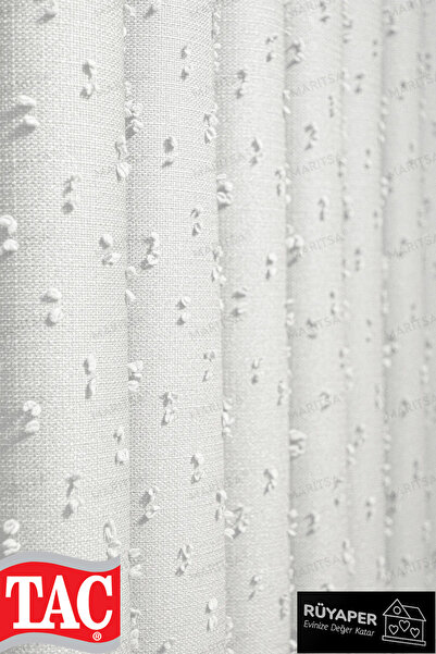 Taç Σειρά Rüyaper Linen Gramage Pompom Pattern Κρέμα Χρώμα φόντο Κουρτίνα συμπίεσης μονή πτέρυγα