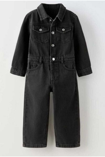 Karan Kids New Season Unisex Kids Black Denim Jumpsuit