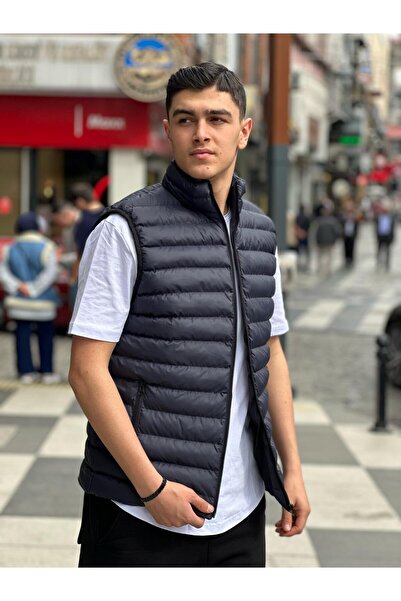 albay outdoor Темно-синій жилет надувний з водонепроникним коміром-стійкою та застібкою-блискавкою з правильним кроєм