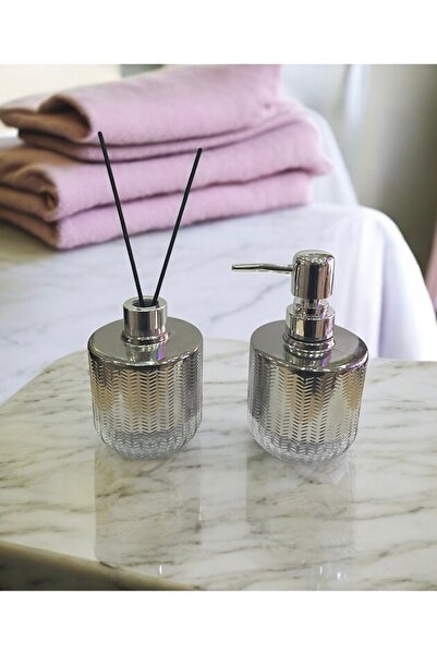 Paşabahçe İkili Banyo Seti Gümüş, Sabunluk ,Koku Şişesi Aksesuar Takımı