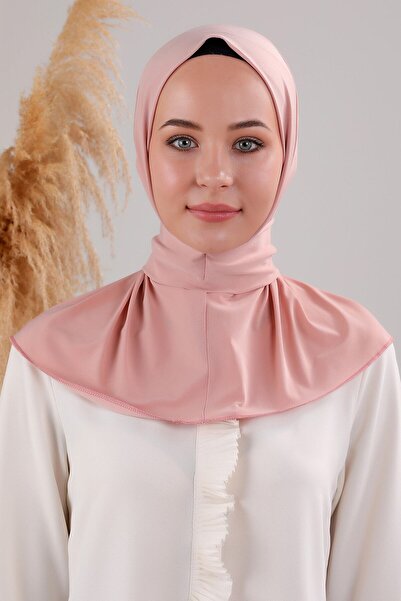 Melodi Scarf Kadın Tesettür Pratik Çıtçıtlı Sandy Deniz Havuz Uyumlu Fular Hazır Bone Pudra