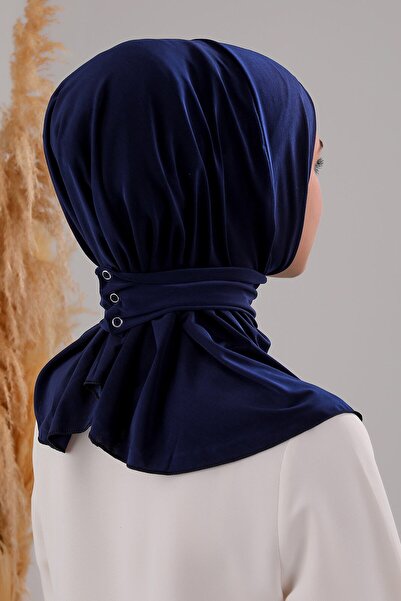 Melodi Scarf Kadın Tesettür Pratik Çıtçıtlı Sandy Fular Hazır Spor Şal Lacivert