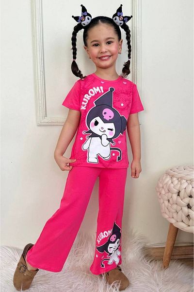 şıklık durağı Kuromi Summer Short Sleeve T-Shirt & Pajamas 2 Pieces Girls Set