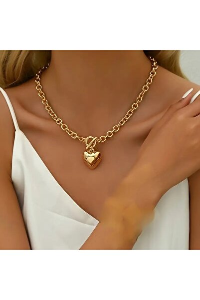 Feron accessories Vintage Zarif Kalp Kolye Seti, 18K Kaplama Demir Zincir, Kalp Büyüsü ile Basit Moda O-Bağlantı TM430