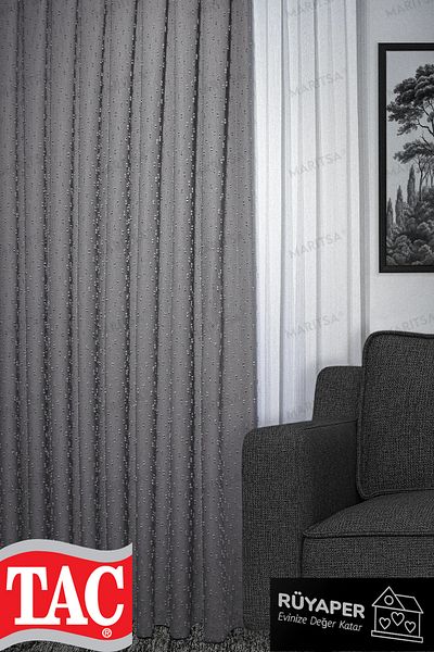 Taç Bohemian Gray Dream Linen Series Pompom Pattern Tight Pleat Single Wing
