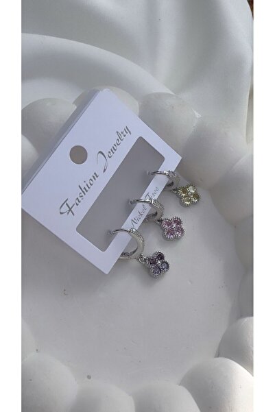 ÖNKÜTAKI Gümüş Renk Set Yonca Küpeler