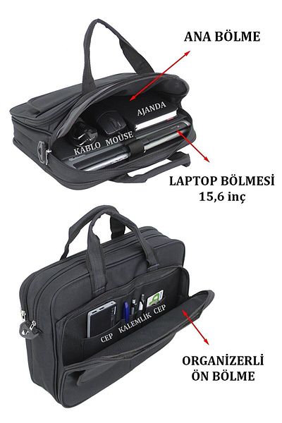 SYM SARAÇ Basic Black Hand and Shoulder Bag 15.6 Laptop Compartment Waterproof Fabric