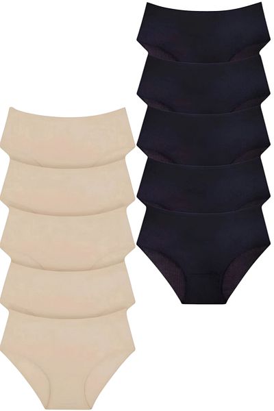 Tezzgelsin Women's High Waist 100% Cotton 10-Piece Ribbed Bato Panties Women's 10-Piece Panties