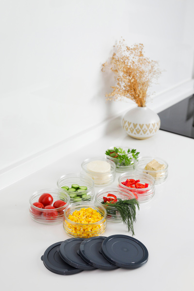 ZURİ DESİGN Set of 8 Premium Storage Containers 410 Cc |   Gray Plastic Lid, Glass Storage Container, Airtight