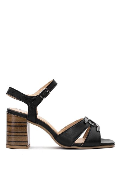 Venüs Дамски черни сандали на ток от естествена кожа 2108520Y