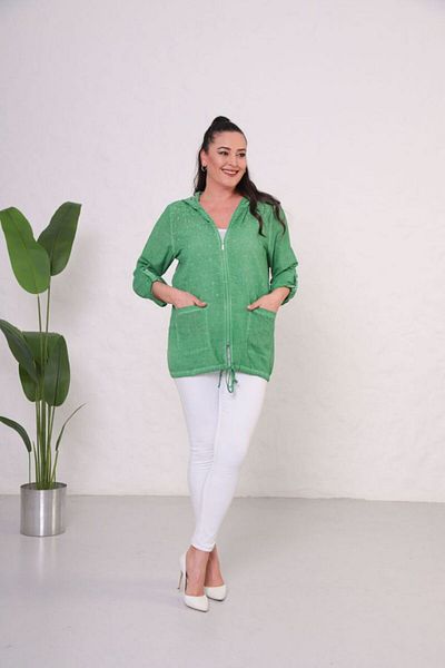 Mezure Hooded Zipper Pocket Blouse Large Size