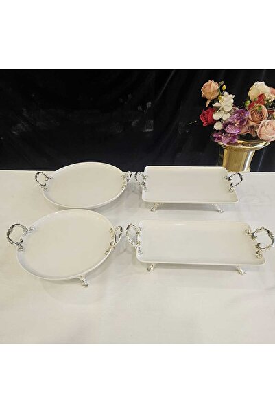 MaviDamla 6 Pieces Porcelain Presentation Set with Legs and Handles Silver