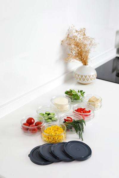 ZURİ DESİGN Set of 8 Premium Storage Containers 410 Cc |   Gray Plastic Lid, Glass Storage Container, Airtight